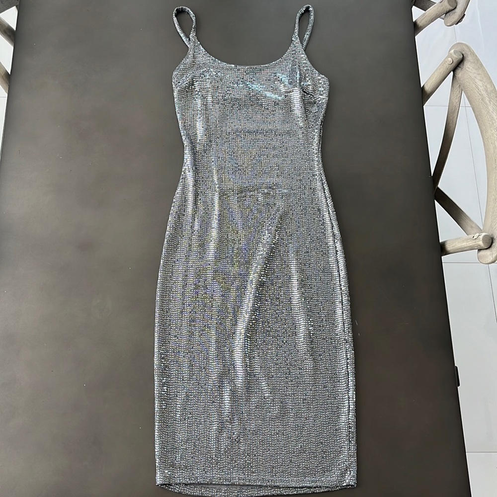 No brand silver mirror shine body on dress